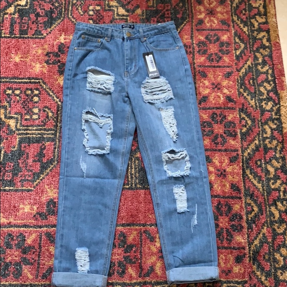 Distressed mom jeans